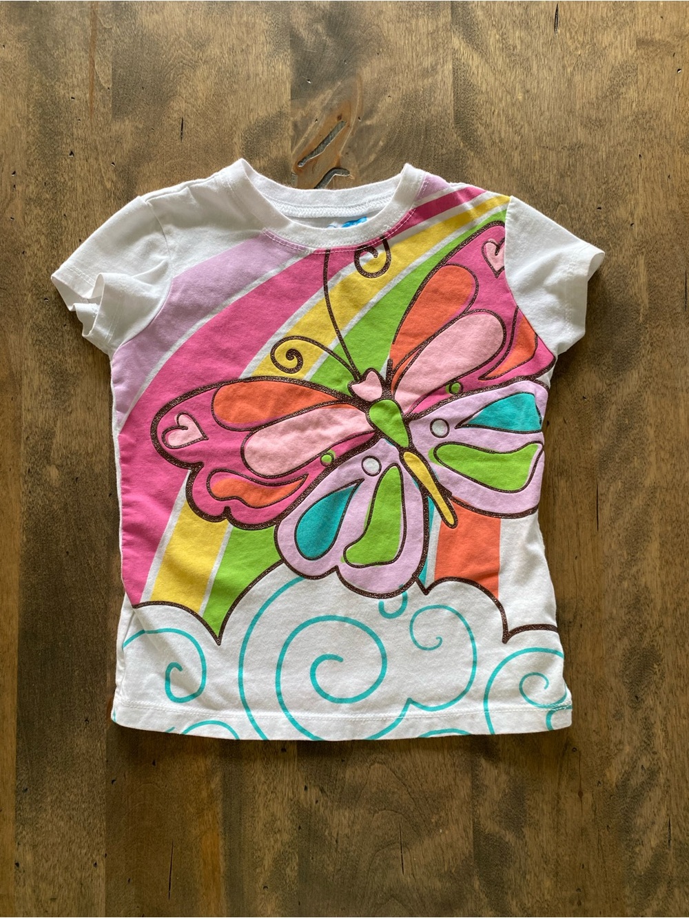 The Children's Place White Tee with Pink & Green Butterfly